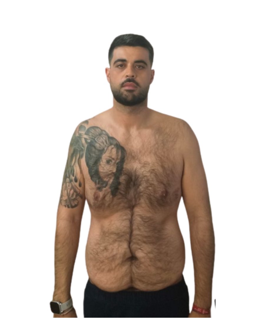Antes: alumno de Entrena Sobre Ruedas antes de perder 20 kg