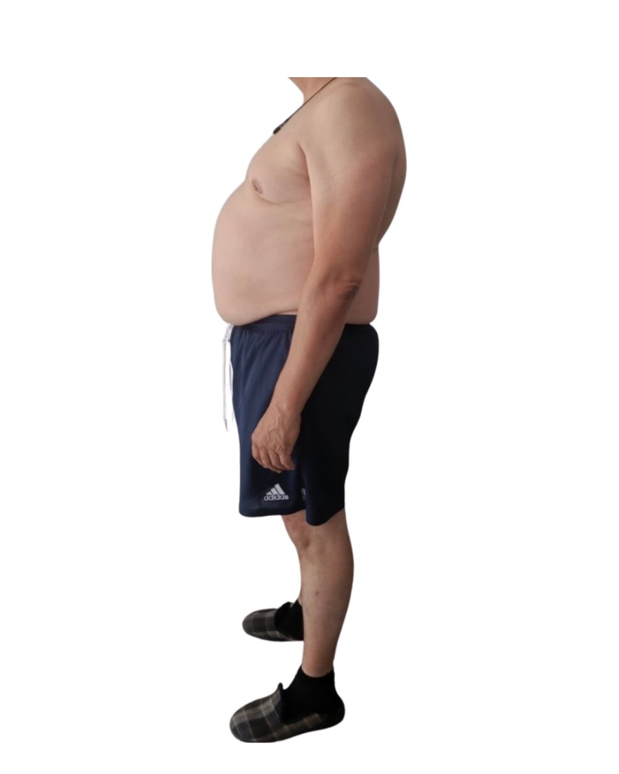 Antes: alumno de Entrena Sobre Ruedas antes de perder 30 kg